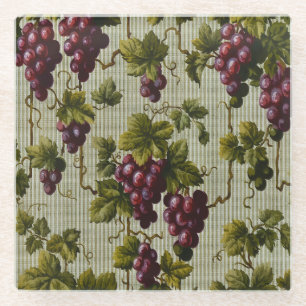 Rustic French Country Vineyard Grapevine Art Glass Coaster