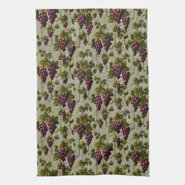 Rustic French Country Vineyard Grapevine Art Kitchen Towel (Vertical)