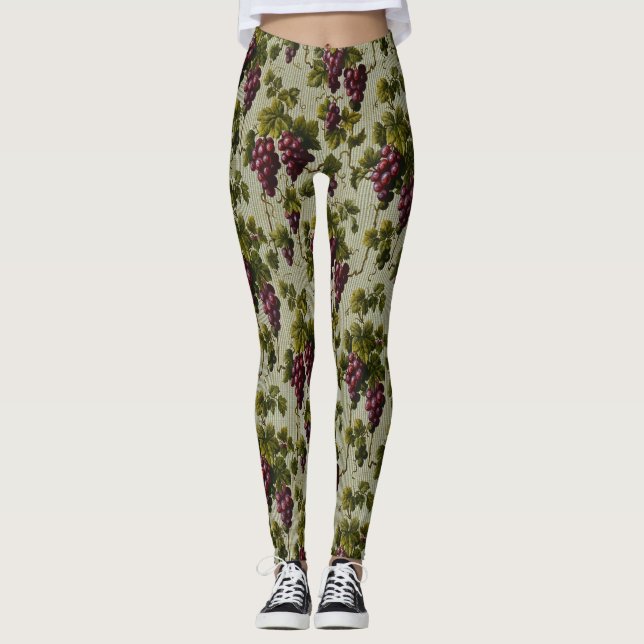 Rustic French Country Vineyard Grapevine Art Leggings (Front)