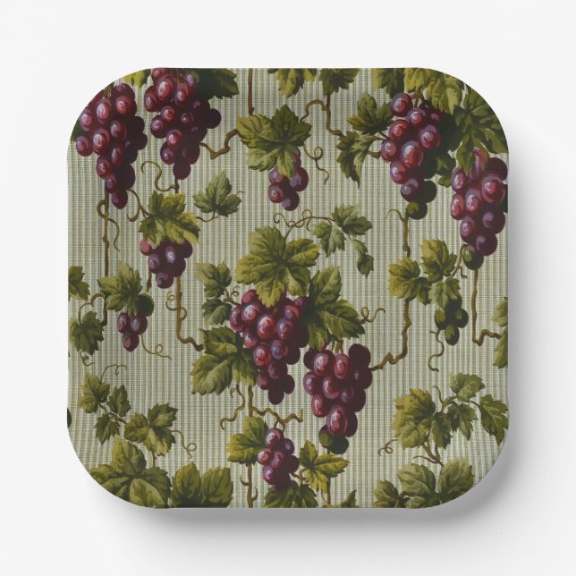 Rustic French Country Vineyard Grapevine Art Paper Plates (Front)