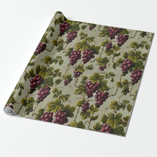 Rustic French Country Vineyard Grapevine Art Wrapping Paper (Unrolled)