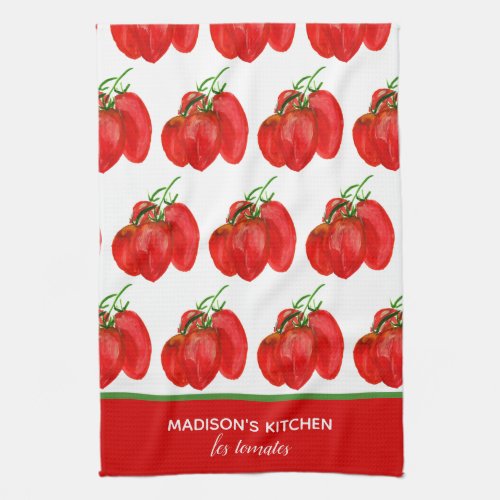 Rustic French Personalized Watercolor Tomatoes Kitchen Towel