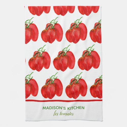 Rustic French Personalized Watercolor Tomatoes Kitchen Towel