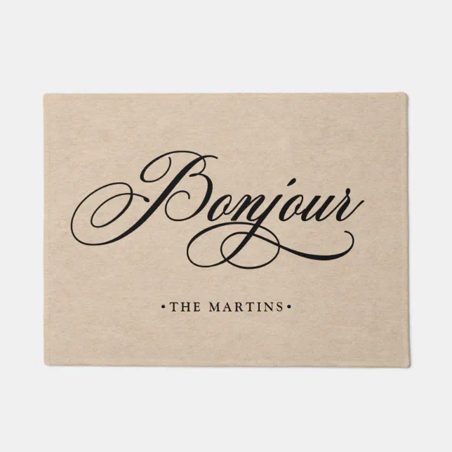 Bonjour Script Rustic French Script Kraft Look | Bonjour Doormat | Zazzle