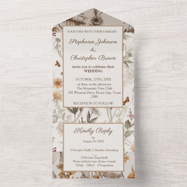 Rustic French style All in One Wedding Invite (Inside)