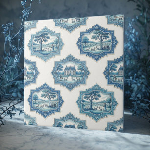 Rustic French Toile De Jouy Vintage Pastoral Blue Ceramic Tile