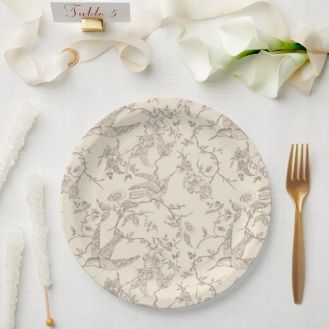 Rustic French Toile Floral Paper Plates  (Wedding)