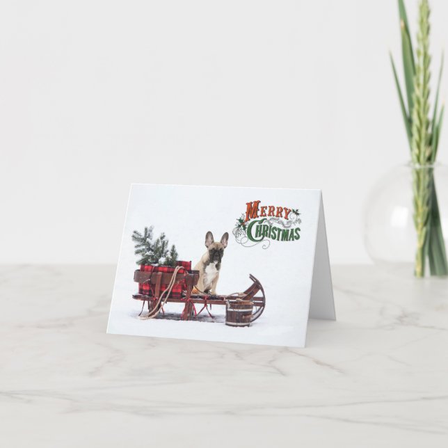 Rustic Frenchie Christmas Holiday Card (Front)