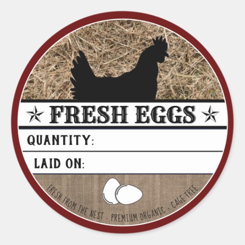 Rustic Fresh Chicken Eggs Western Red Farm Custom Classic Round Sticker