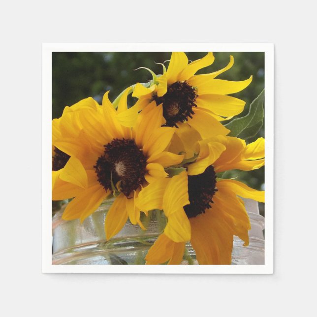 Rustic Fresh Yellow Sunflowers in a Mason Jar Napkins (Front)