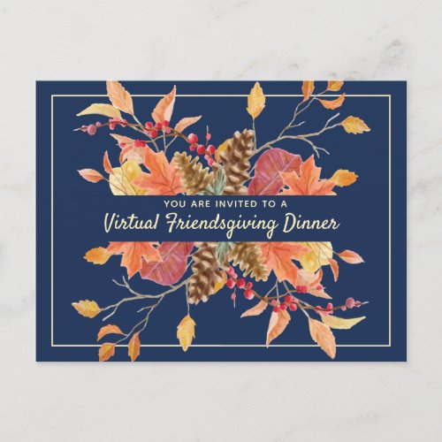 Rustic Friendsgiving Autumn Leaves Virtual Dinner Invitation Postcard