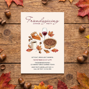 Rustic Friendsgiving Dinner Party Pie and Leaves Invitation
