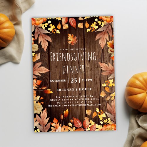 Rustic Friendsgiving Dinner Thanksgiving Party Invitation