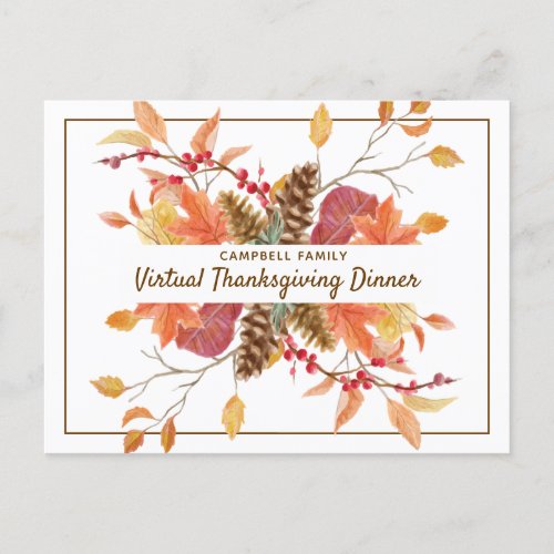 Rustic Friendsgiving Fall Leaves Virtual Dinner Invitation Postcard