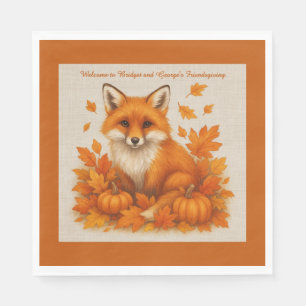 rustic Friendsgiving fox & Autumn leaves party Napkins