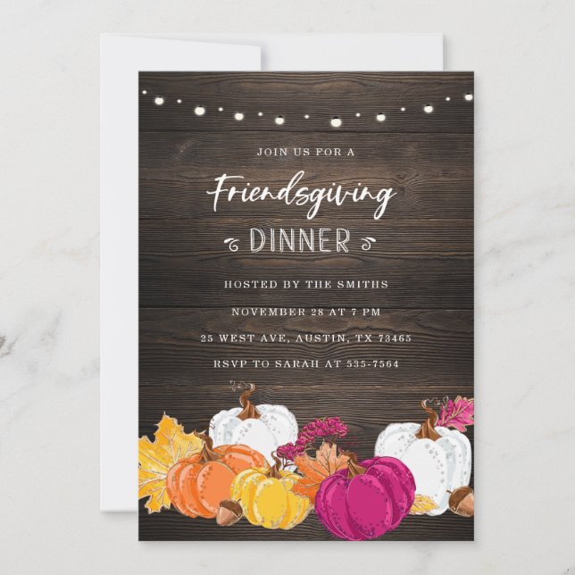 Rustic Friendsgiving Invitation with Pumpkins (Front)