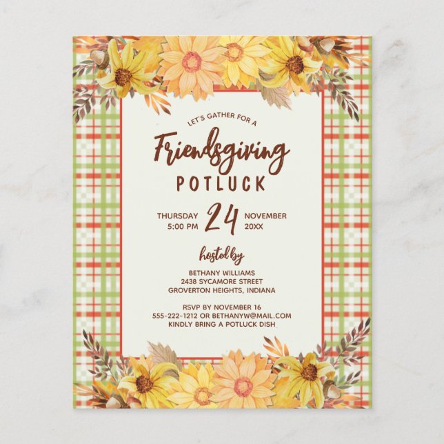 Rustic Friendsgiving Potluck Budget Invitation (Front)