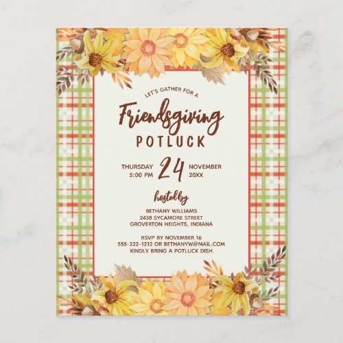 Rustic Friendsgiving Potluck Budget Invitation