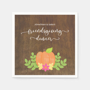 Rustic Friendsgiving Pumpkin and Greenery Napkins