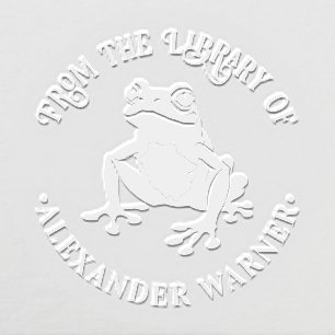 Rustic Frog #1 Amphibian Round Library Book Name Embosser