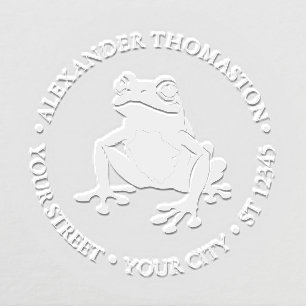 Rustic Frog #1 Amphibian Round Name Address Embosser