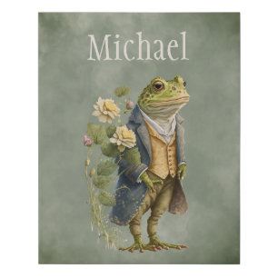 Rustic Frog Nursery Home Decor Personalized Faux Canvas Print