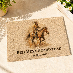 Rustic Frontier Cowboy Watercolor Illustration Fiber Doormat