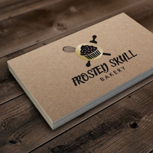 Rustic Frosted Skull Bakery Custom Crossbones Logo Business Card