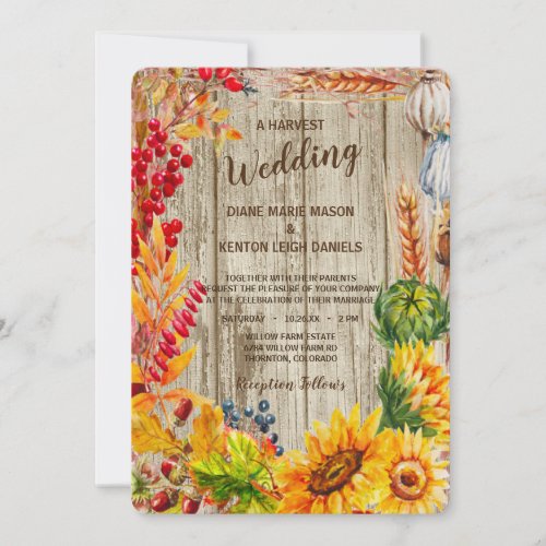 Rustic Fruit and Flower Harvest Wedding Invitation