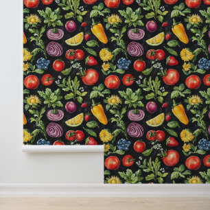 Rustic fruit pattern wallpaper for kitchen decor