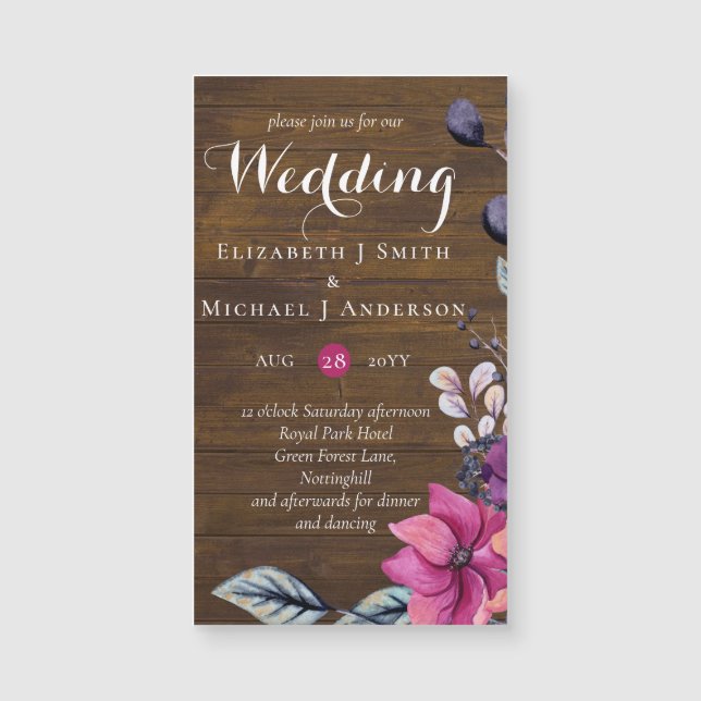 Rustic Fuchsia Floral Woodland Wedding (Front)