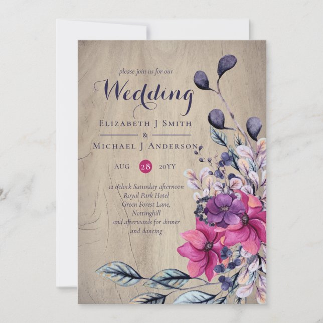 Rustic Fuchsia Floral Woodland Wedding (Front)