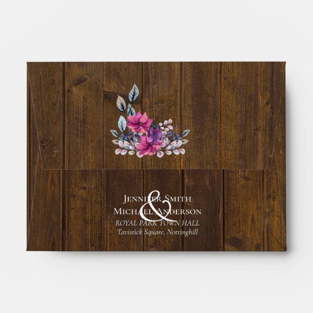 Rustic Fuchsia Floral Woodland Wedding Envelope (Back (Top Flap))