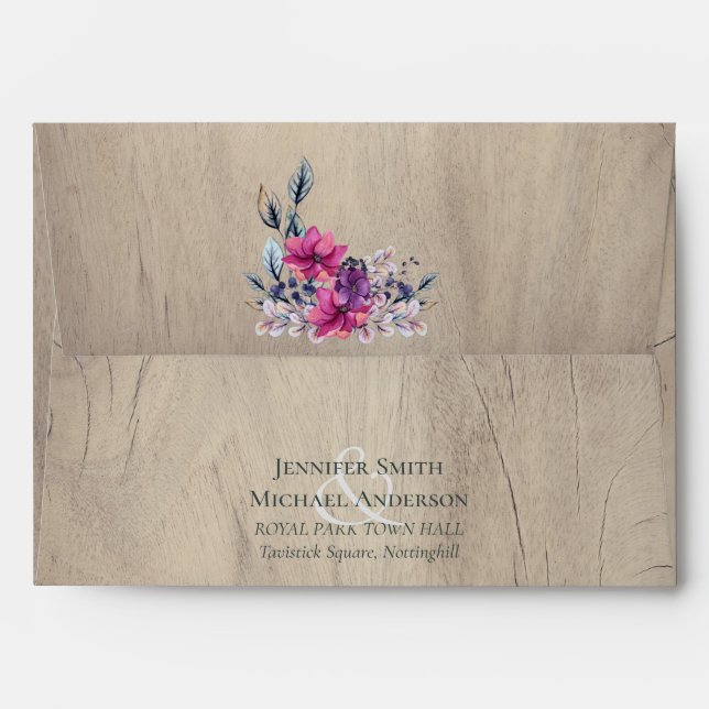 Rustic Fuchsia Floral Woodland Wedding Envelope (Back (Top Flap))