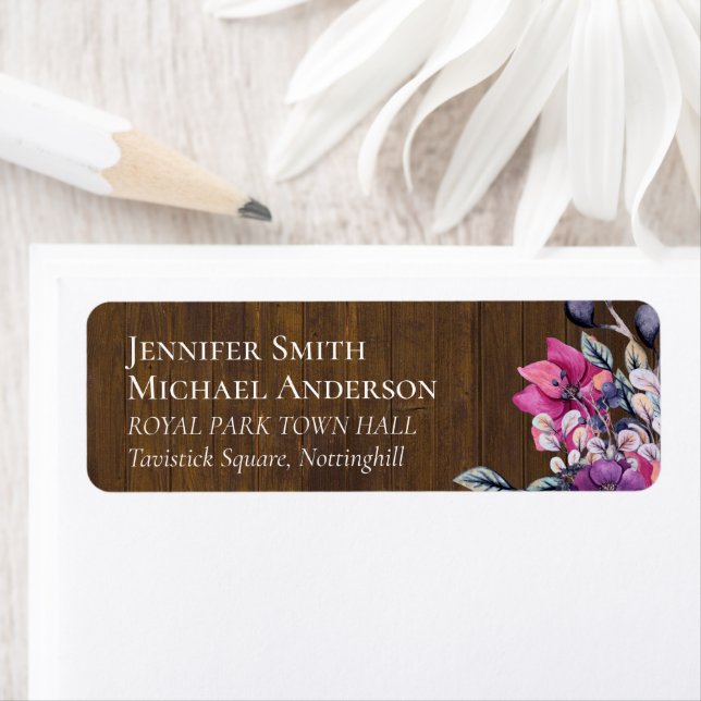 Rustic Fuchsia Floral Woodland Wedding Label (Insitu)