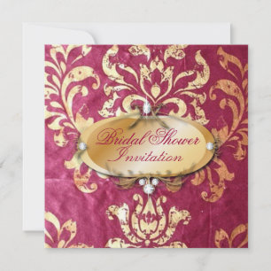 rustic fuchsia gold damask wedding invitation