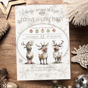 Rustic fun reindeers festive holiday party invitation