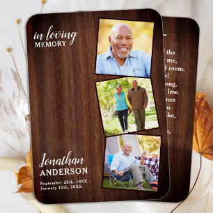 Rustic Funeral 3 Photo Poem Memorial Prayer Card