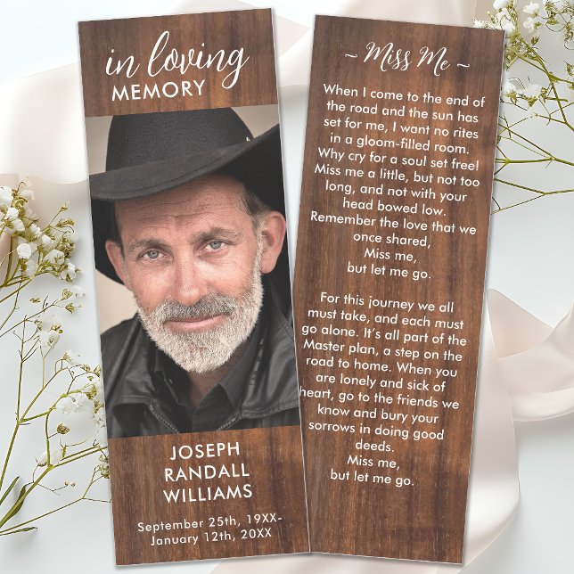Rustic Funeral Custom Photo Poem Memorial Prayer Bookmarks (Creator Uploaded)