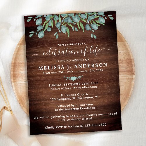 Rustic Funeral Greenery Celebration Of Life Invitation Postcard