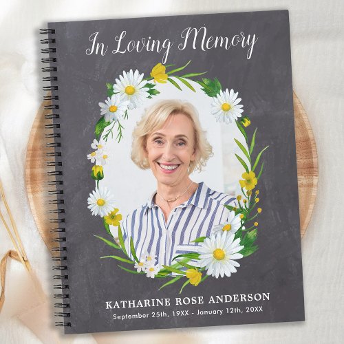 Rustic Funeral GuestBook Daisy Floral Memorial  Notebook