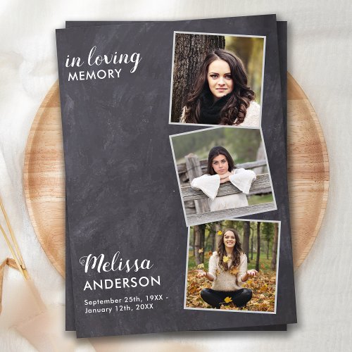 Rustic Funeral Memorial 3 Photo Collage Sympathy Thank You Card