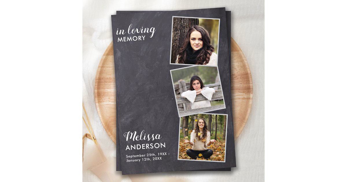 Rustic Funeral Memorial 3 Photo Collage Sympathy Thank You Card | Zazzle
