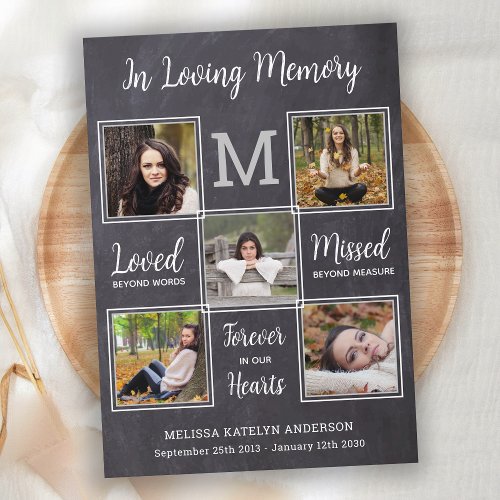 Rustic Funeral Memorial Photo Collage Sympathy Thank You Card