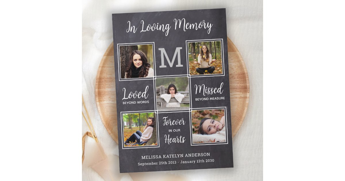 Rustic Funeral Memorial Photo Collage Sympathy Thank You Card | Zazzle