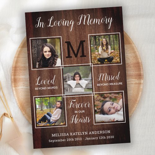 Rustic Funeral Photo Collage Sympathy Memorial Thank You Card