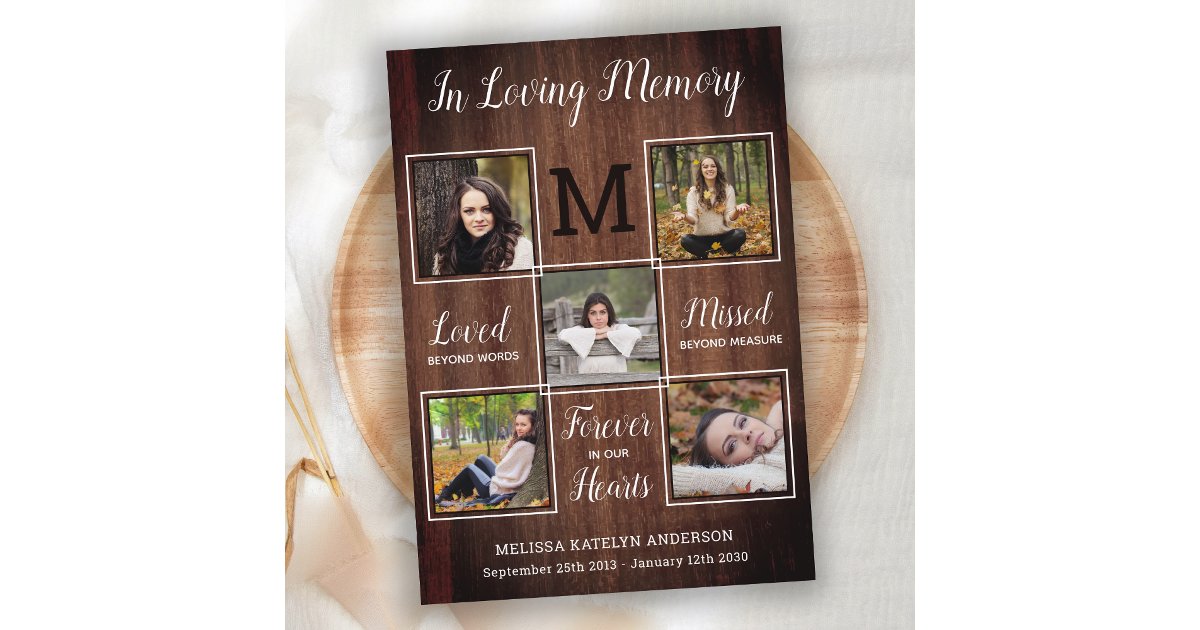 Rustic Funeral Photo Collage Sympathy Memorial Thank You Card | Zazzle