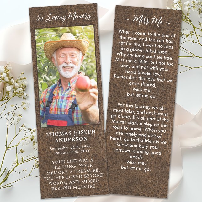 Rustic Funeral Photo Leather Memorial Prayer Card Bookmarks (Creator Uploaded)