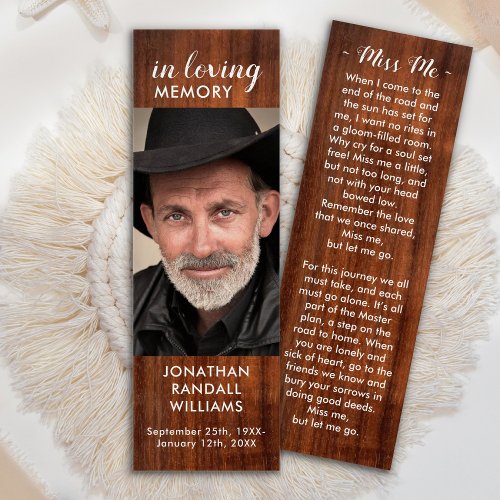 Rustic Funeral Photo Memorial Prayer Bookmark