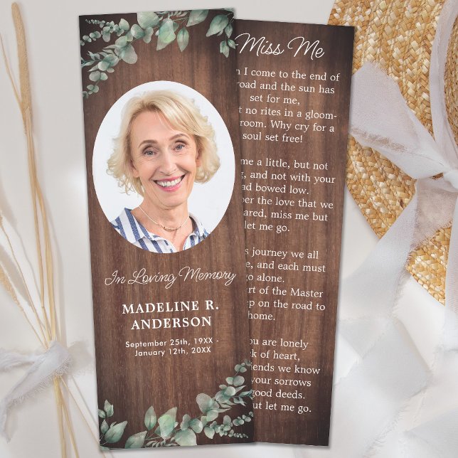 Rustic Funeral Prayer Card Custom Photo Memorial Bookmarks (Creator Uploaded)